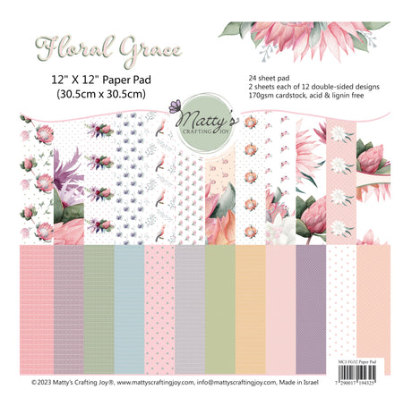 Floral Grace, double sided 12X12 cardstock, patterned cardstock, floral scrapbook paper, floral cardstock, scrapbooking supplies, patterned paper