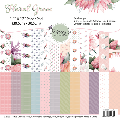 Floral Grace, double sided 12X12 cardstock, patterned cardstock, floral scrapbook paper, floral cardstock, scrapbooking supplies, patterned paper