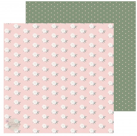 Pink & Green Floral Striped Scrapbook Paper